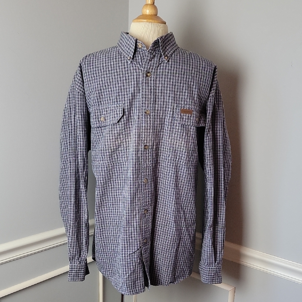 CARHARTT‎ Blue Gray Small Checkered Plaid Casual Workwear Button Down Shirt XL
